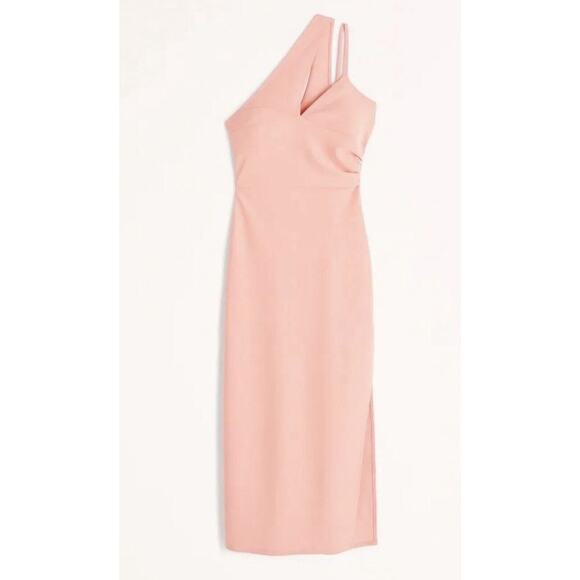 NWT Abercrombie & Fitch Size Medium Tall MT Pink Asymmetrical Midi Dress - Picture 8 of 9